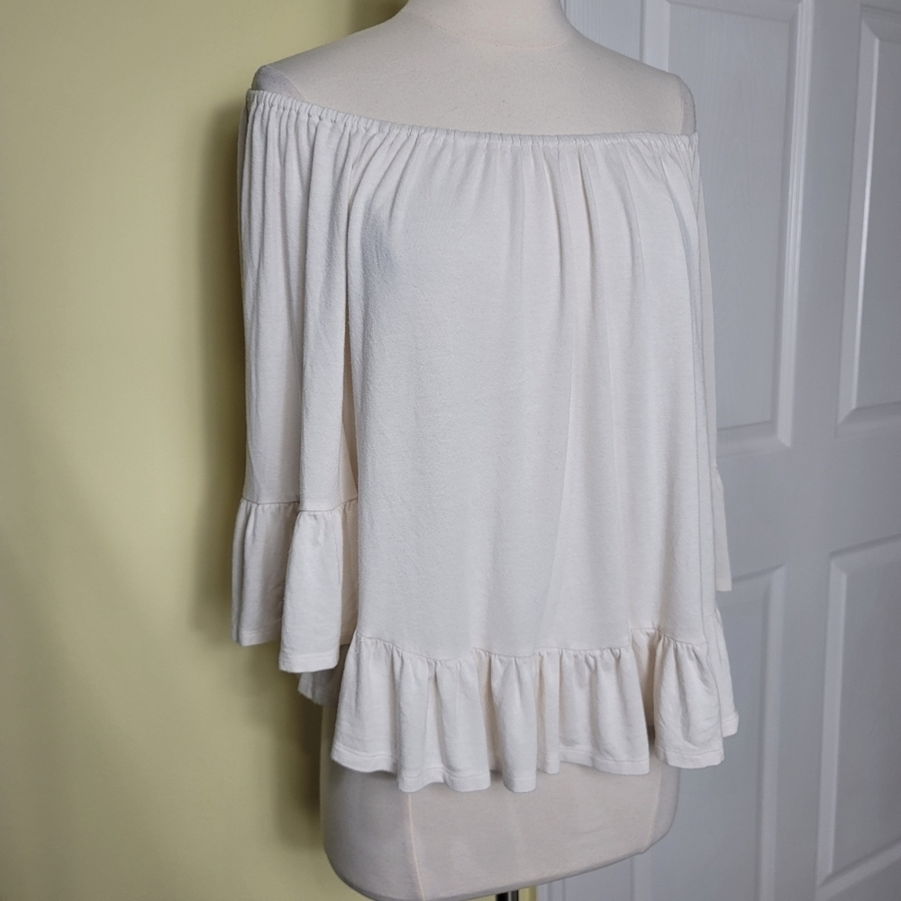 Ecote Urban Outfitters Cream Cold Shoulder Boho Indie Blouse Size S